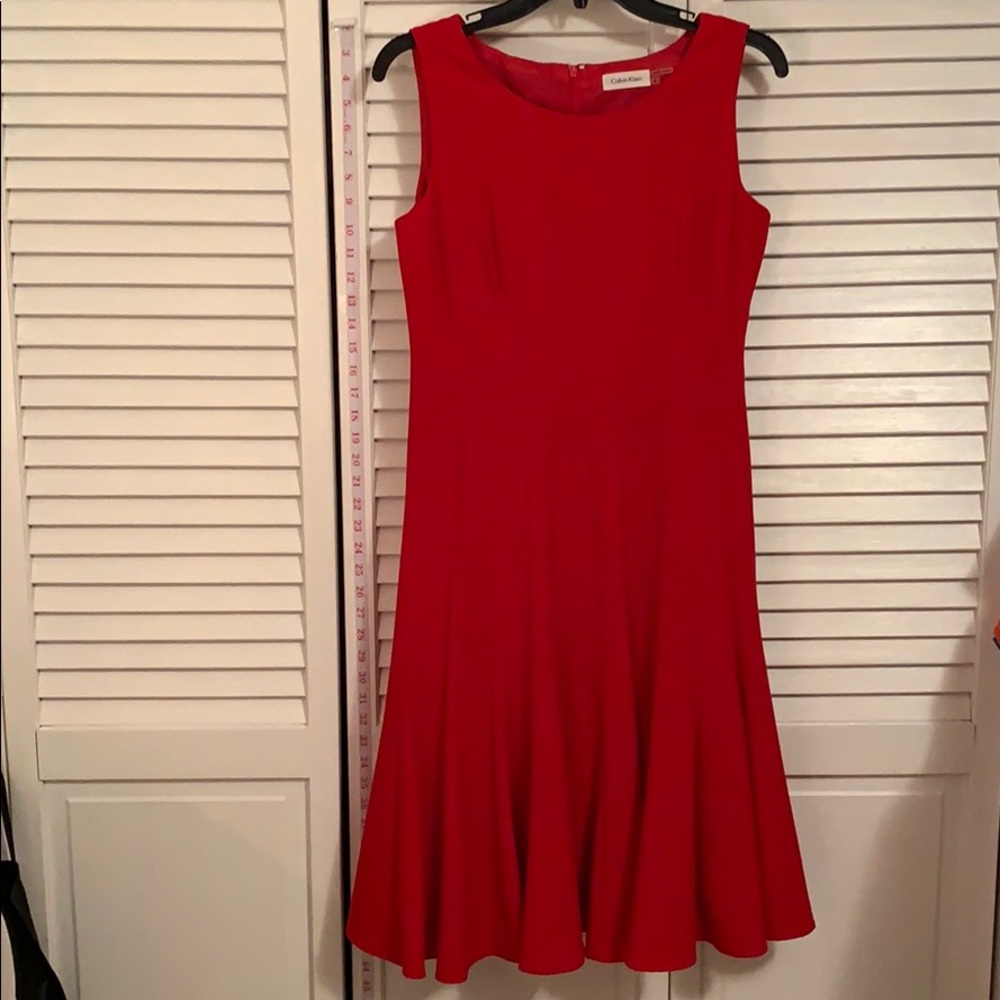 Calvin Klein red sleeveless dress flared Size 6